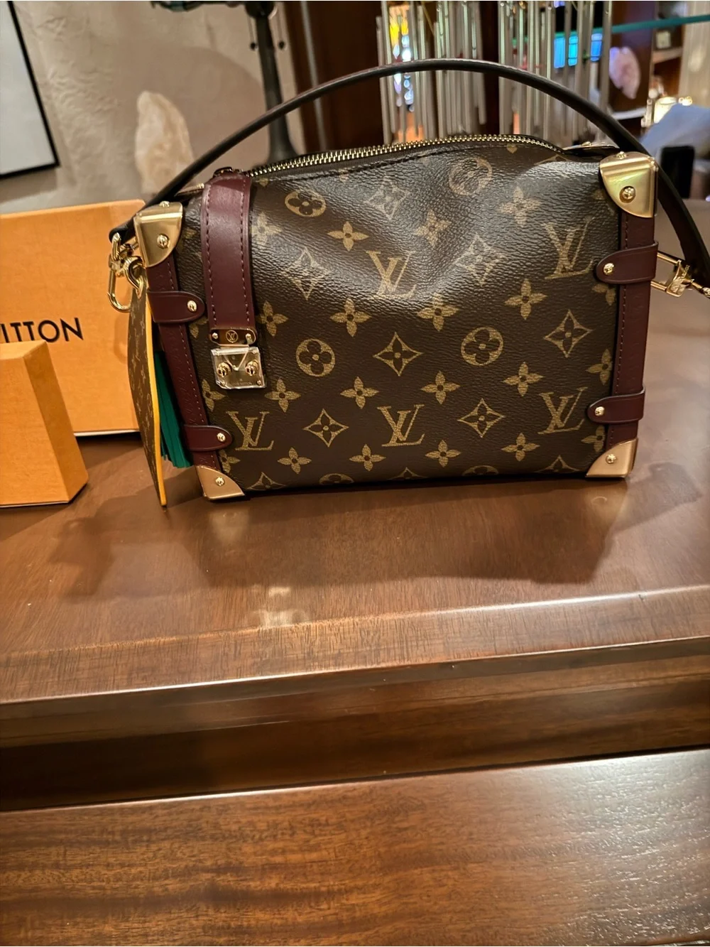Louis Vuitton Monogram Canvas Mini Trunk Bag with Green Tassel, Limited Edition